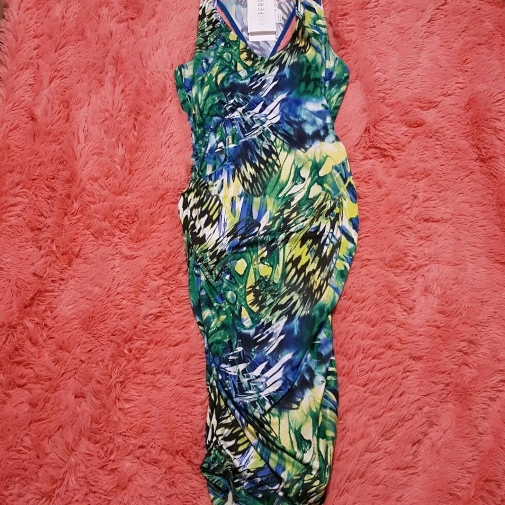 Abi Ferrin $270 Ruched Razorback  Bodycon Dress